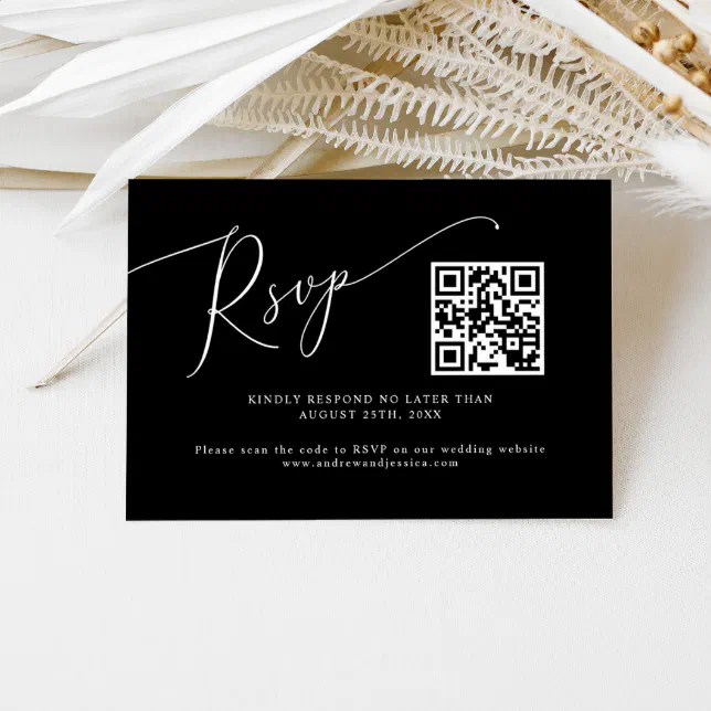 Minimal Black Wedding QR Code RSVP Card | Zazzle