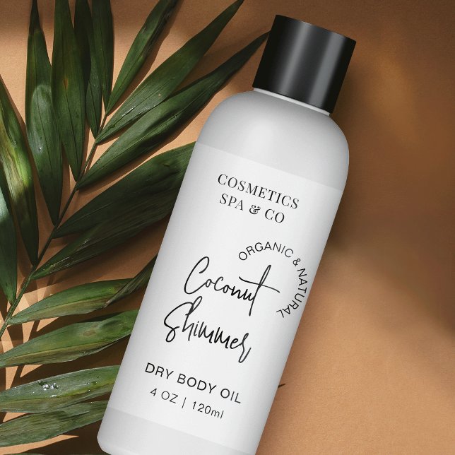 Minimal Black White 4 OZ Cosmetic Bottle Label (Modern cosmo bottle wrap around label with fully editable text & colors)