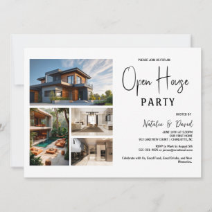 Minimal Black White 4 photo Open House Invitation