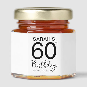 Minimal Black White 60th Birthday Party Honey Jar Favors