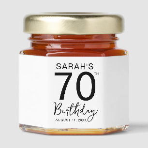 Minimal Black White 70th Birthday Party Honey Jar Favors