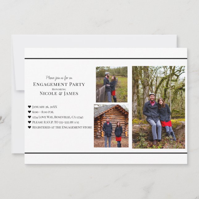 Minimal Black & White Add Your Photos Engagement Invitation (Front)