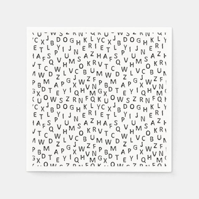 Minimal Black White Alphabet Pattern  Napkins (Front)