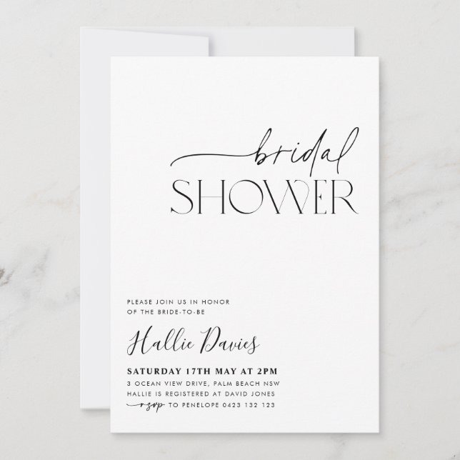 Minimal Black White Bridal Shower Invitation  (Front)