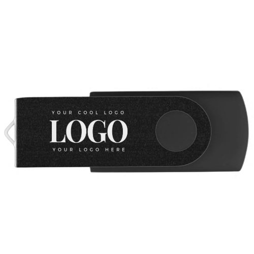 Minimal Black  White Business Company Custom Logo Flash Drive