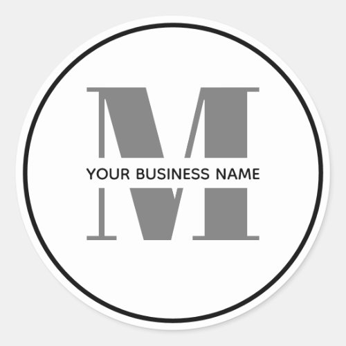 Minimal Black White Business Monogram Custom Logo Classic Round Sticker