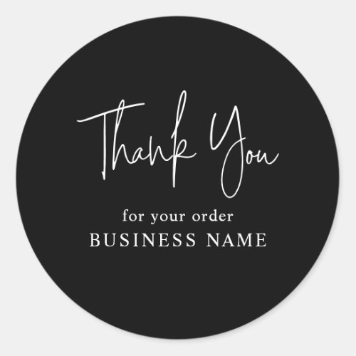 Minimal Black White Business Thank You Packaging Classic Round Sticker