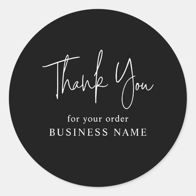 Minimal Black White Business Thank You Packaging Classic Round Sticker ...