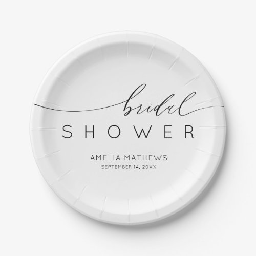 Minimal Black & White Calligraphy Bridal Shower Paper Plates