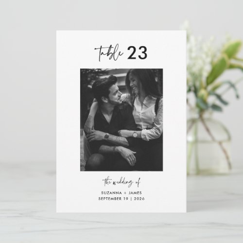Minimal Black White Calligraphy Photo Table Number