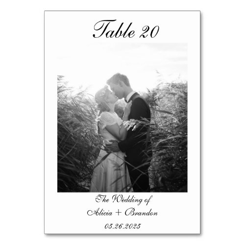 Minimal Black White Calligraphy Script Photo  Table Number