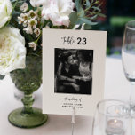 Minimal Black White Calligraphy Script Photo Table Number<br><div class="desc">Minimal Black White Calligraphy Script Wedding Table Number card,  customize this product with any table number you need and your image of choice plus names and wedding date. Also available as design option without image - have a look in my shop.</div>