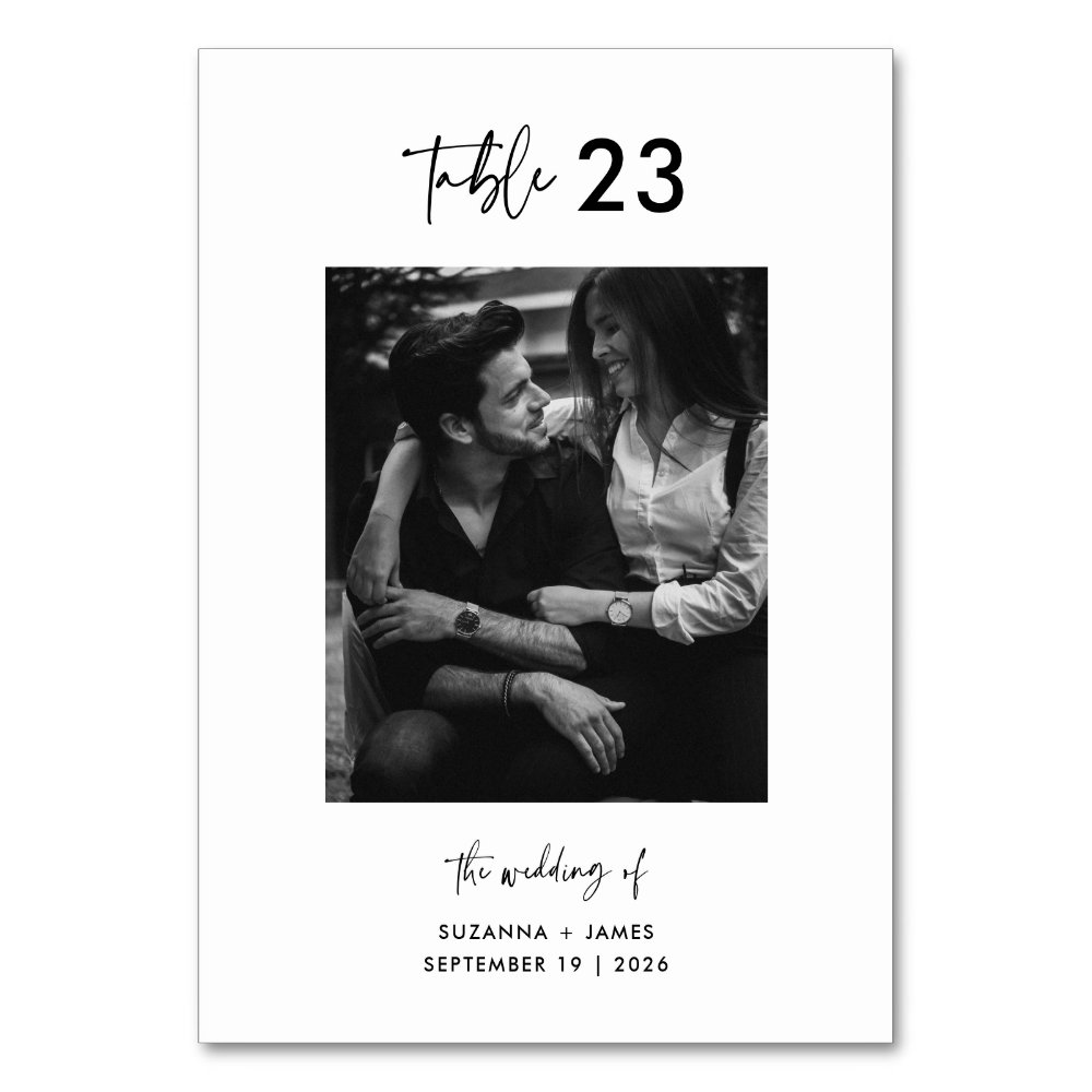 Discover Minimal Black White Calligraphy Script Photo Table Number