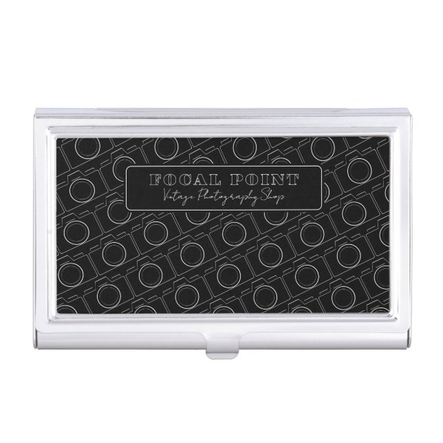  Minimal Black & White Camera Pattern Photography Business Card Case (Front)