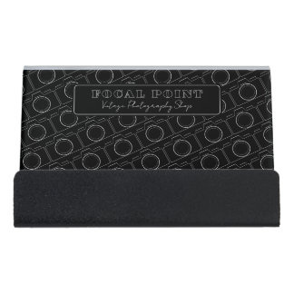 Minimal Black & White Camera Pattern Photography Desk Business Card Holder