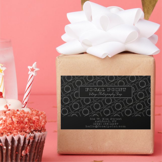  Minimal Black & White Camera Pattern Photography Rectangular Sticker (Party)