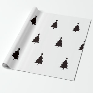 Minimal Black White Christmas Trees Stars Pattern Wrapping Paper