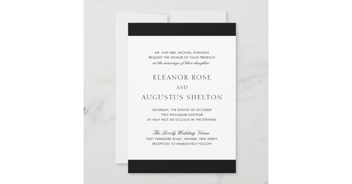 Classic & Modern Black and White Wedding Invitation with Simple