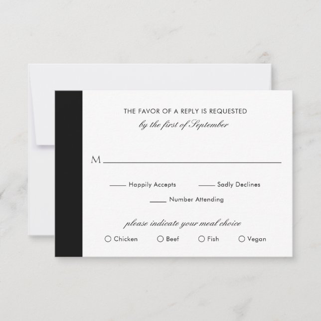Minimal Black White Classic Elegant Modern Wedding RSVP Card (Front)