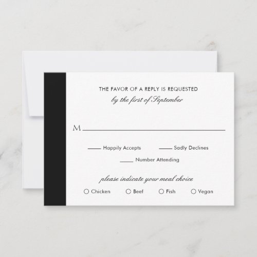 Minimal Black White Classic Elegant Modern Wedding RSVP Card