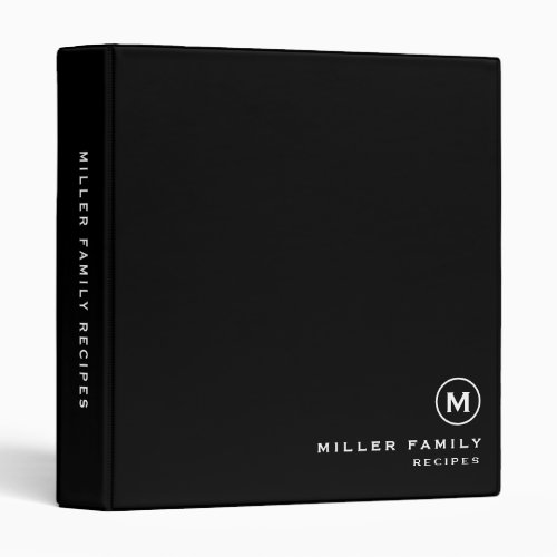 Minimal Black White Classic Family Monogram Recipe 3 Ring Binder