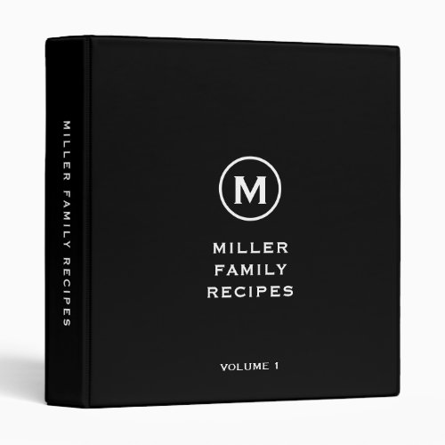 Minimal Black White Classic Family Monogram Recipe 3 Ring Binder