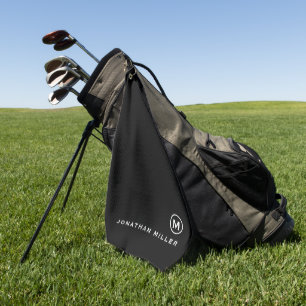 Minimal Black White Classic Monogram Golf Towel