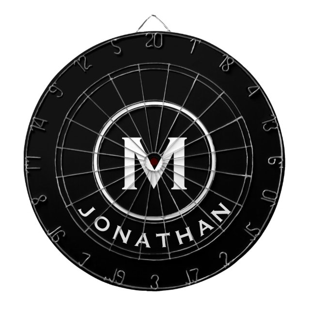 Minimal Black White Classic Monogram Name Dart Board (Front)