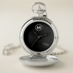 Minimal Black White Classic Monogram Pocket Watch<br><div class="desc">Modern Minimalist Monogram Black and White Monogram Emblem Black and White Classic Block Typography Monogram Solid Black Background</div>