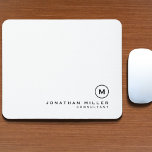 Minimal Black White Classic Monogrammed Mouse Pad<br><div class="desc">Minimalist monogram design with classic block monogram medallion in a classic font with personalized name and title below on a simple white background. Personalize for your custom use.</div>