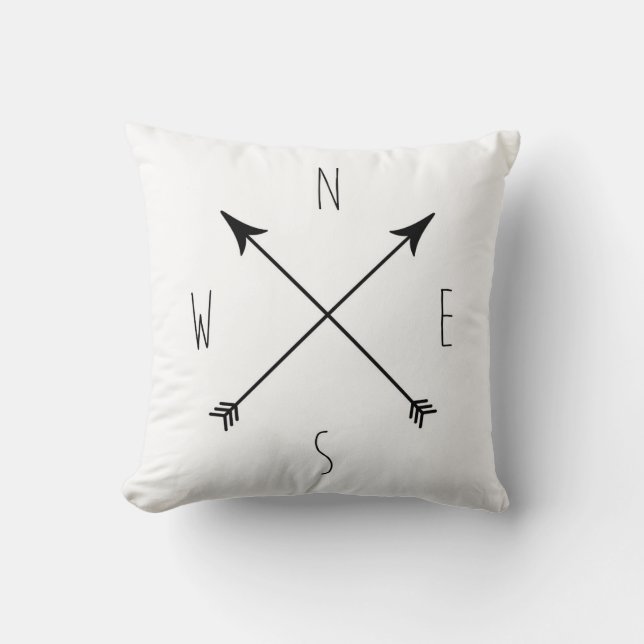 Minimal Black & White Compass Throw Pillow (Front)