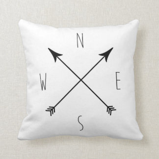 Minimal Black & White Compass Throw Pillow