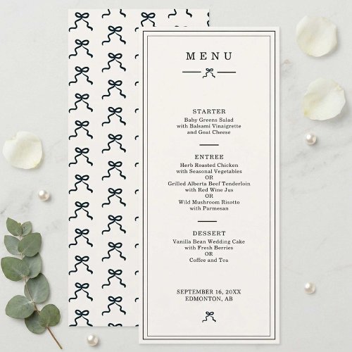Minimal Black & White Coquette Wedding Reception Menu