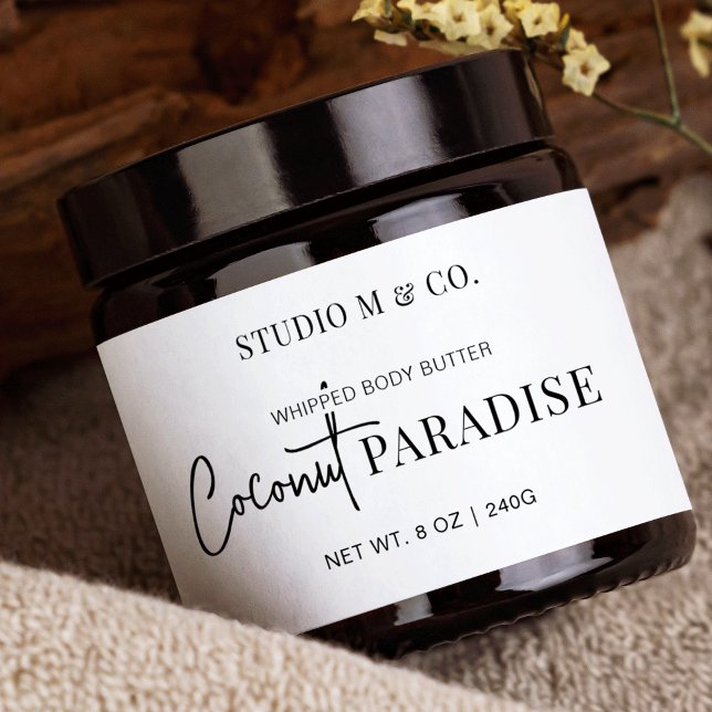 Minimal Black & White Cosmetic Jar Wrapper Label (Elegant black and white beauty product jar label design)