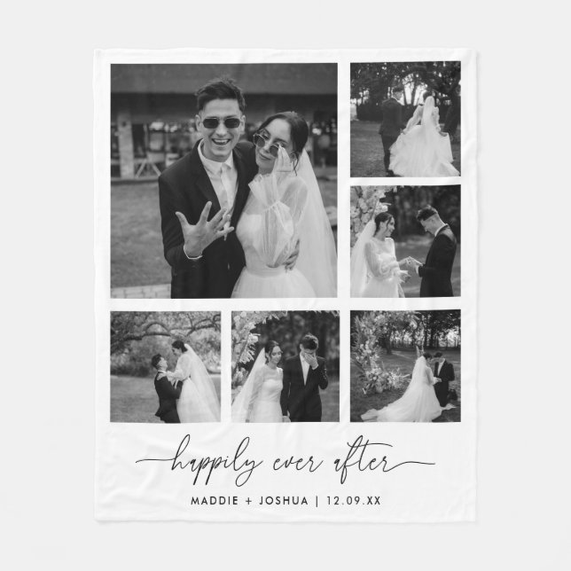 Minimal Black & White Couple Photos Collage Fleece Blanket (Front)