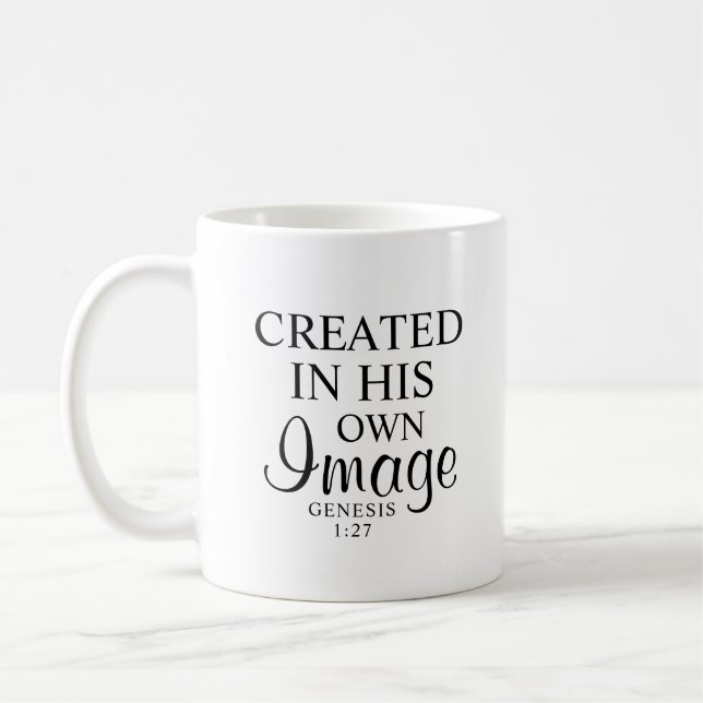 Minimal Black & White Created In His Image Faith Coffee Mug (Left)