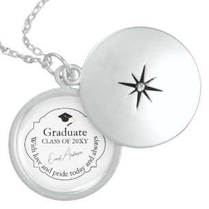 Minimal Black White Custom Graduate Class of 20XX Locket Necklace