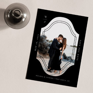 Minimal Black & White Custom Monogram Crest Photo Save The Date