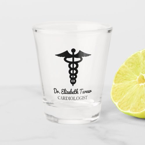 Minimal Black White Custom Name Doctor Caduceus  Shot Glass