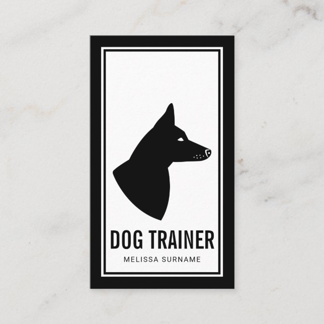 Minimal Black & White Dog Silhouette Dog Trainer Business Card (Front)