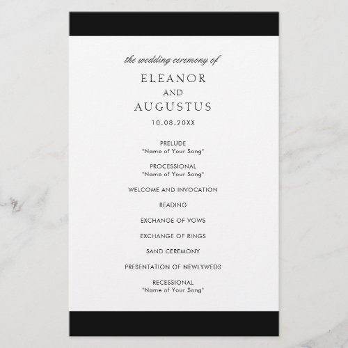 Minimal Black White Elegant Budget Wedding Program Flyer