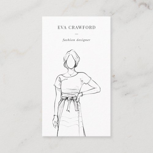 Minimal black white fashion designer illustration business card