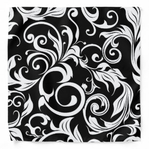 Minimal Black White Floral Wallpaper Swirl Pattern Bandana