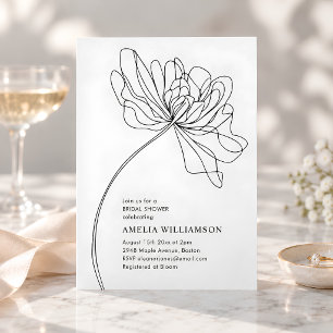 Minimal Black White Flower Drawing Bridal Shower Invitation