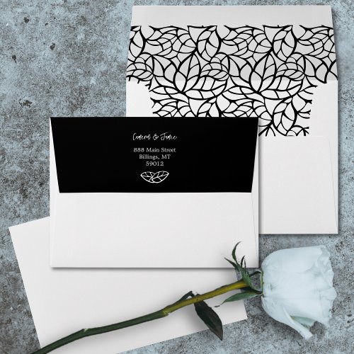 Minimal Black White Foliage Wedding Save the Date Envelope