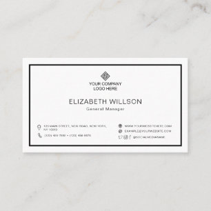 Minimal Black & White Frame Business Logo QR Code Card
