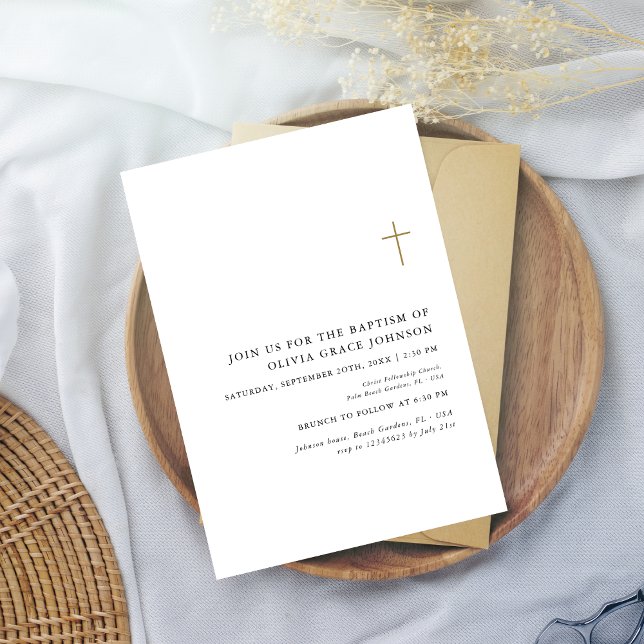 Minimal Black & White Gender Neutral Baptism Gold Invitation (Creator Uploaded)