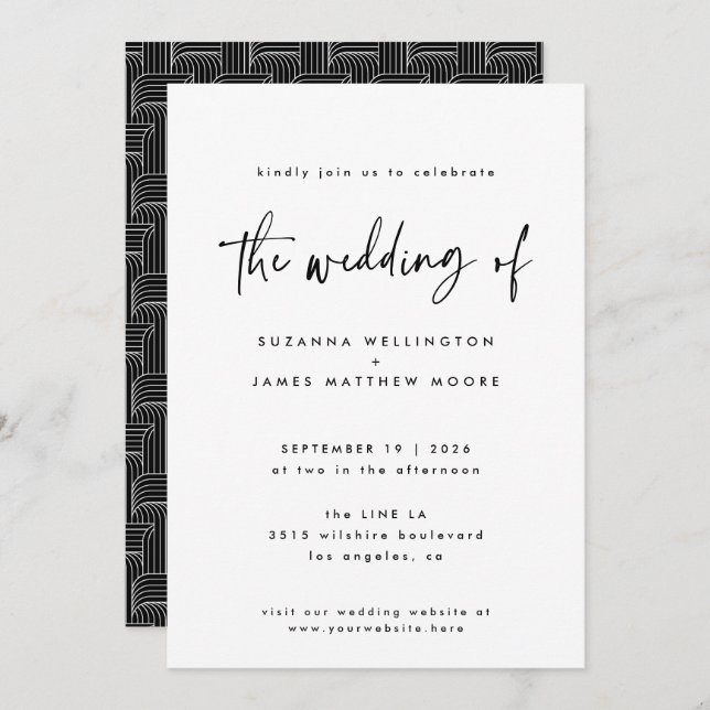 Minimal Black White Geometric Handwritten Script Invitation (Front/Back)