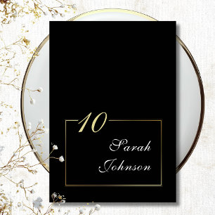 Minimal Black White Gold Border Elegant Script Table Number