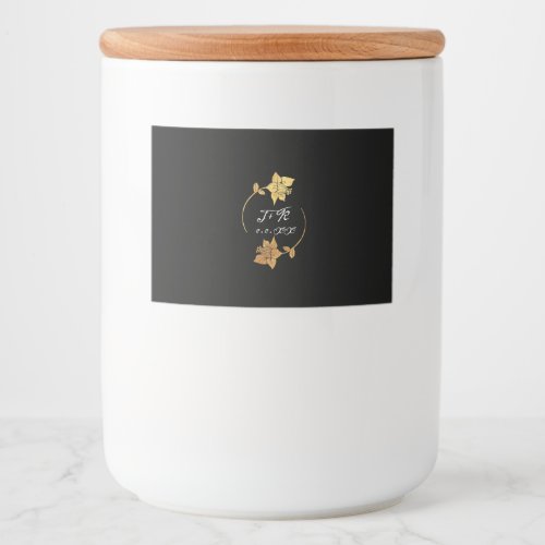 Minimal Black White Gold Initials Monogram Flowers Food Label